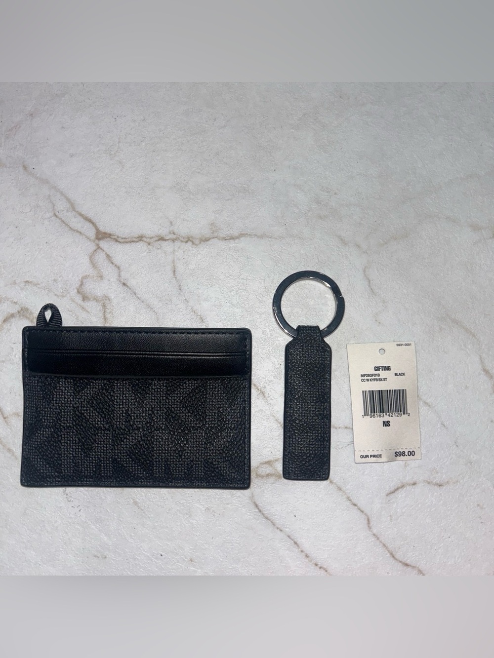 Michael Kors Black Signature Card Holder with Key Fob